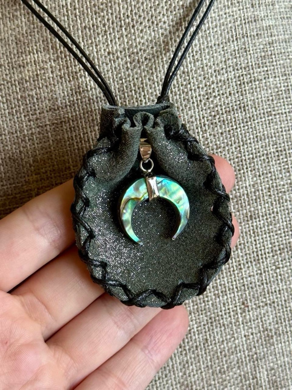 Handmade leather amulet pouch necklace